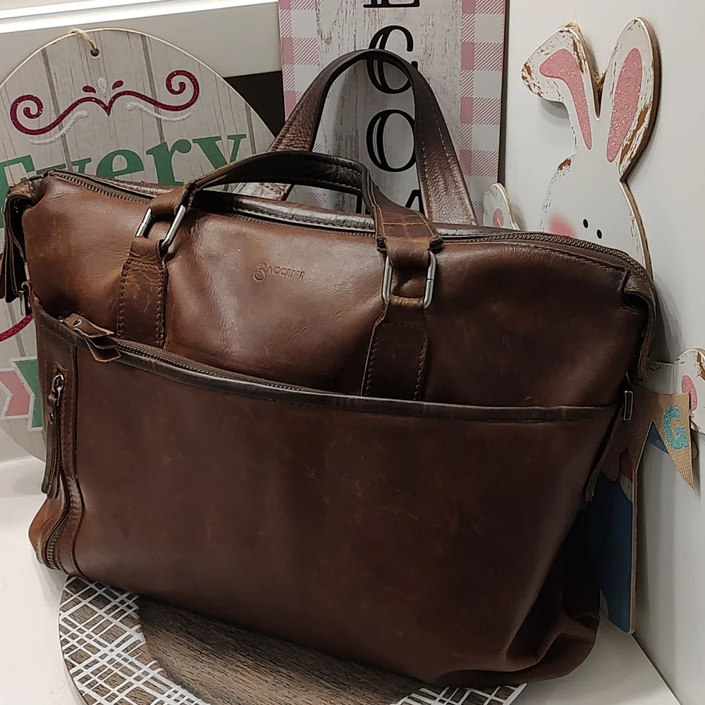 🥰 GUC Baccini Leandro Genuine Italian Leather Laptop Bag, Cognac Brown, 16 in.